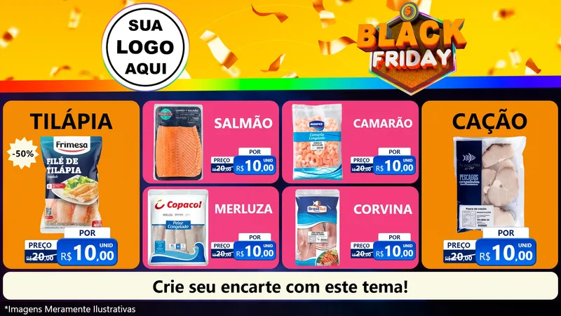 Modelo de TV para TV Horizontal com o tema Black Friday para Peixaria