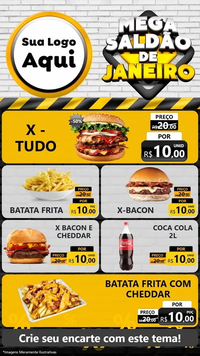 Modelo de TV para TV Vertical com o tema Mega Saldão de Janeiro para Hamburgueria