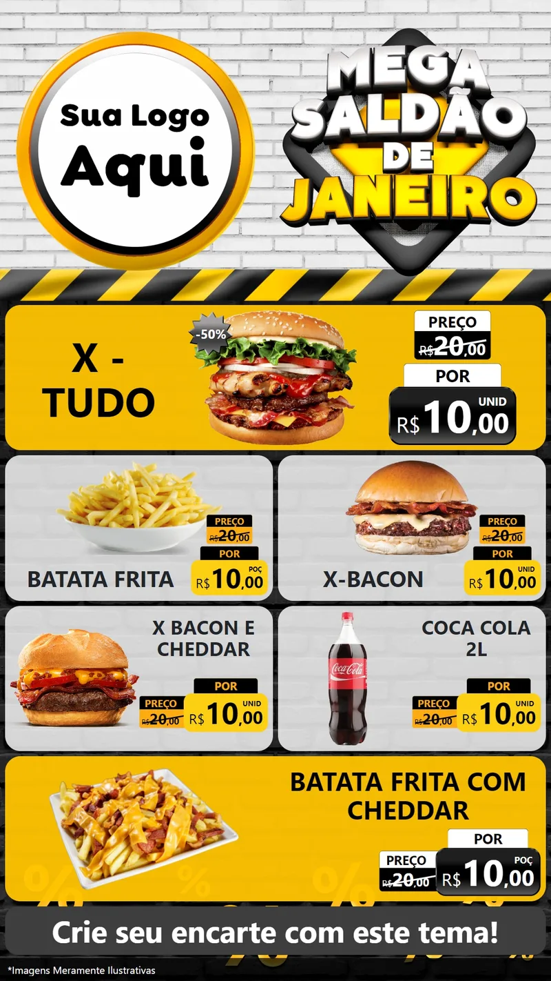 Modelo de TV para TV Vertical com o tema Mega Saldão de Janeiro para Hamburgueria