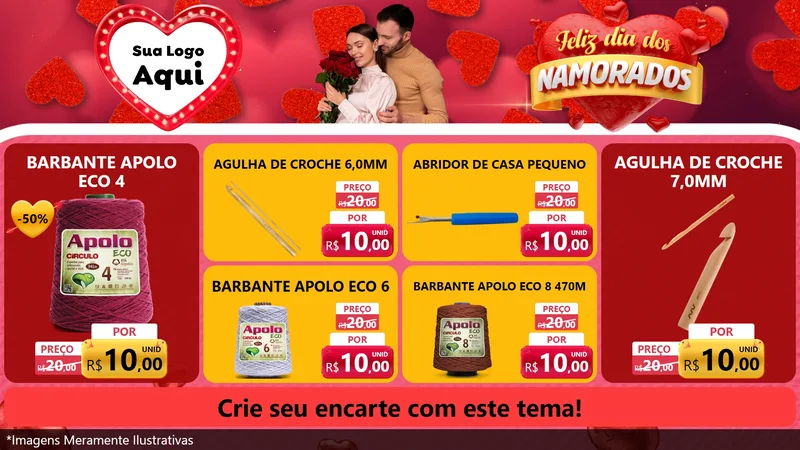 Modelo de TV para TV Horizontal com o tema Feliz Dia Dos Namorados para Armarinho e Aviamentos