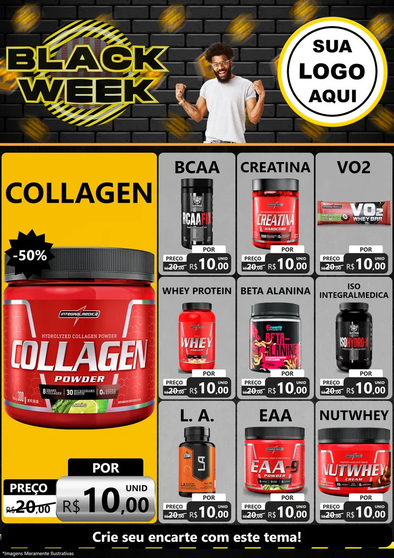 Modelo de Encarte para Encarte A4 Vertical com o tema Black Week para Suplementos alimentares