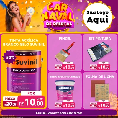 Modelo de Rede Social para Feed Facebook com o tema Carnaval de Ofertas para Tintas e Ferramentas