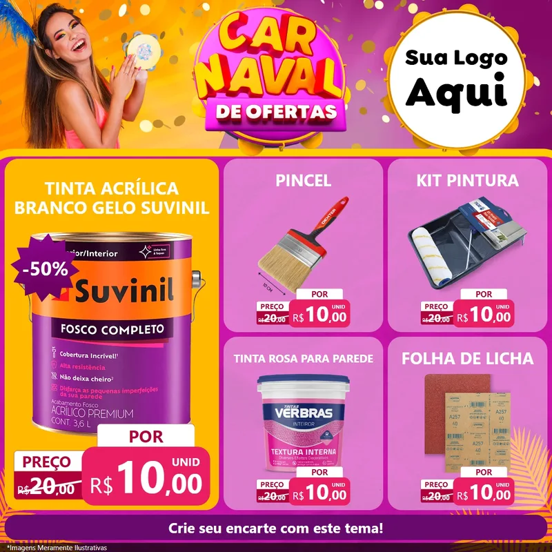 Modelo de Rede Social para Feed Facebook com o tema Carnaval de Ofertas para Tintas e Ferramentas