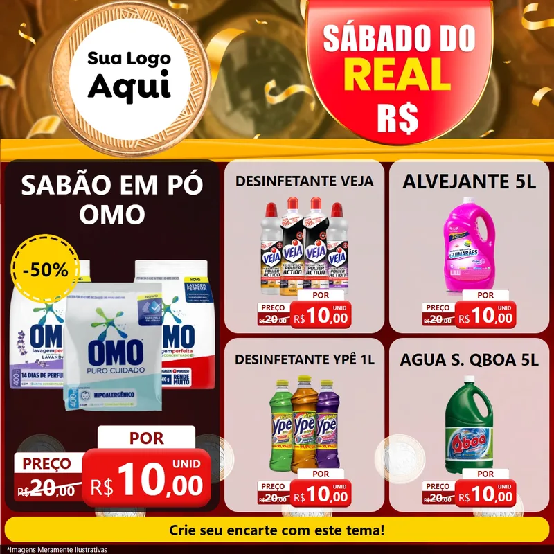 Modelo de Rede Social para Feed Facebook com o tema Sábado do Real para Produtos de Limpeza