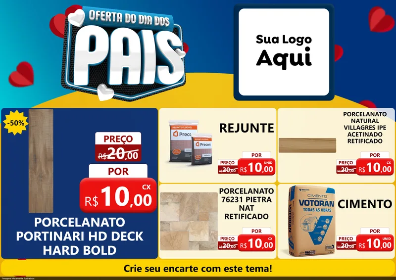 Modelo de Encarte para Encarte A4 Horizontal com o tema Oferta Do Dia Dos Pais para Pisos e revestimentos