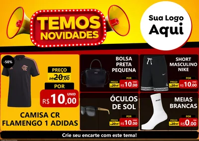 Modelo de Encarte para Encarte A4 Horizontal com o tema Temos Novidades para Roupas e acessórios