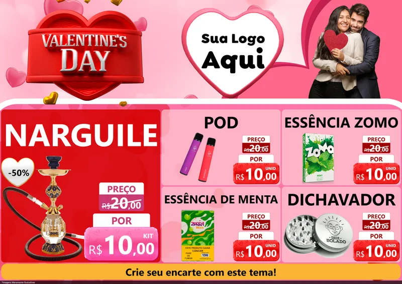 Modelo de Encarte para Encarte A4 Horizontal com o tema Valentine's Day para Tabacaria
