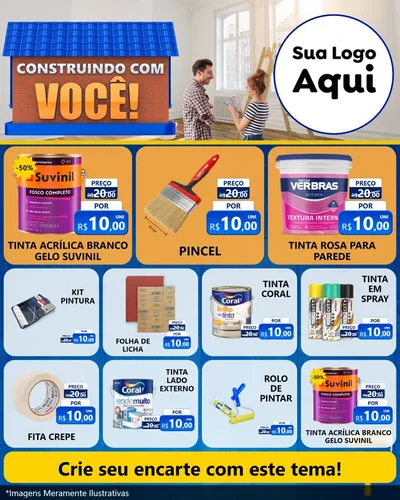 Modelo de Rede Social para Feed Instagram com o tema Construindo Com Você para Tintas e Ferramentas