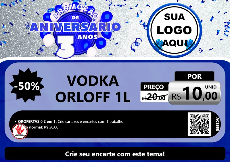 Modelo de Cartaz para Cartaz A4 Horizontal com o tema Promoção de Aniversário - 3 Anos para Distribuidora de bebidas