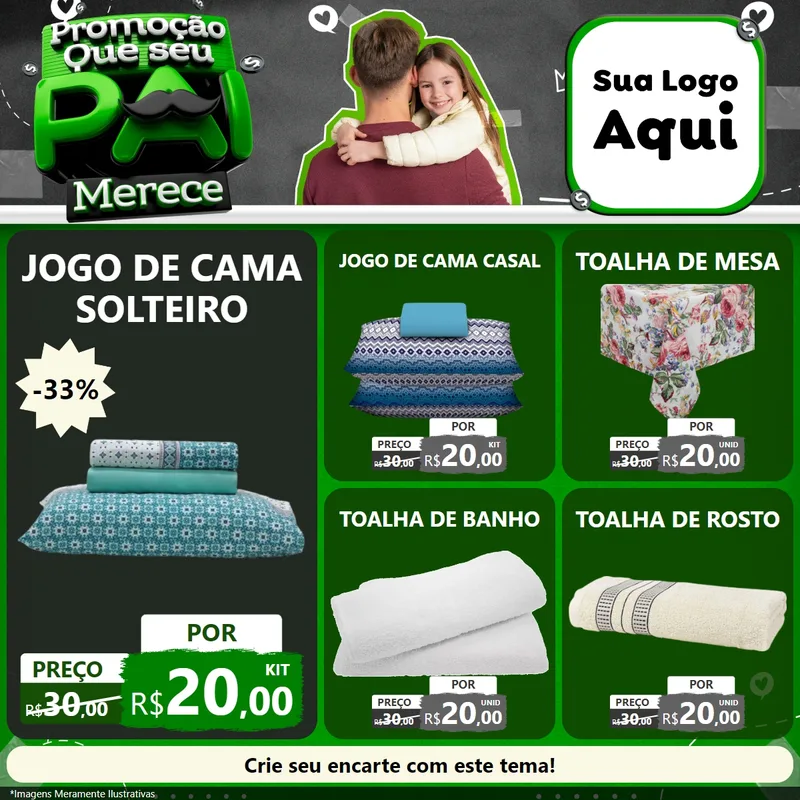 Modelo de Rede Social para Feed Facebook com o tema Promoção Que seu Pai Merece para Cama, Mesa e Banho