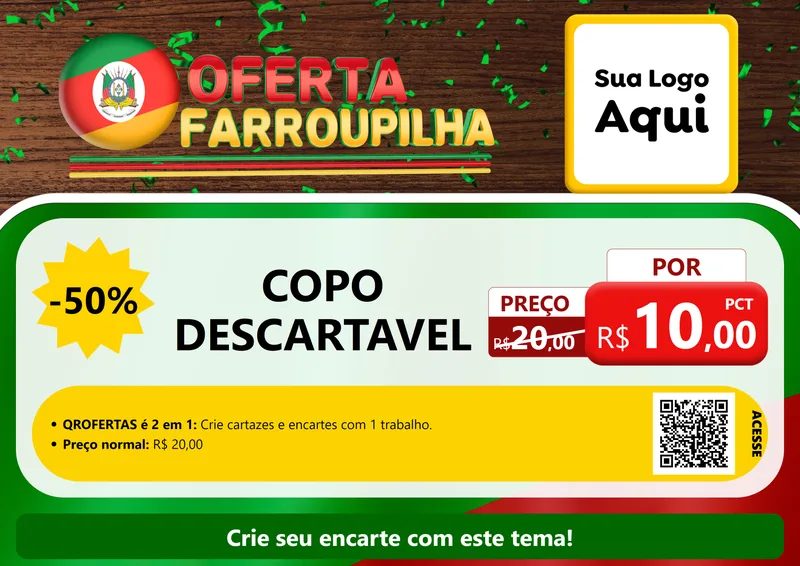 Modelo de Cartaz para Cartaz A4 Horizontal com o tema Oferta Farroupilha para Embalagens
