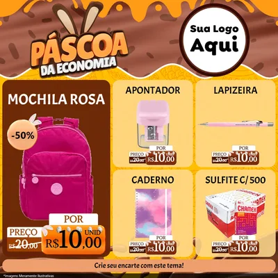 Modelo de Rede Social para Feed Facebook com o tema Páscoa da Economia para Papelaria
