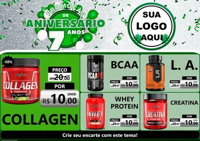 Modelo de Encarte para Encarte A4 Horizontal com o tema Promoção de Aniversário - 7 Anos para Suplementos alimentares