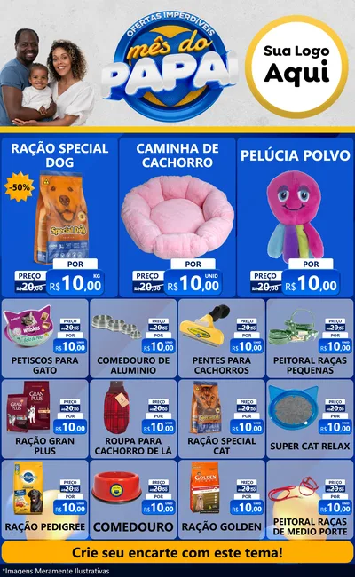 Modelo de Encarte para Encarte Grande com o tema Ofertas Imperdíveis Mês Do Papai para Pet Shop