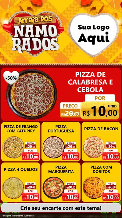 Modelo de Rede Social para Stories com o tema Arraiá dos Namorados para Pizzaria