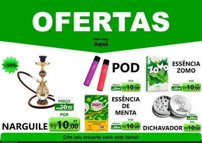 Modelo de Encarte para Encarte A4 Horizontal com o tema Ofertas Verde Cartaz para Tabacaria