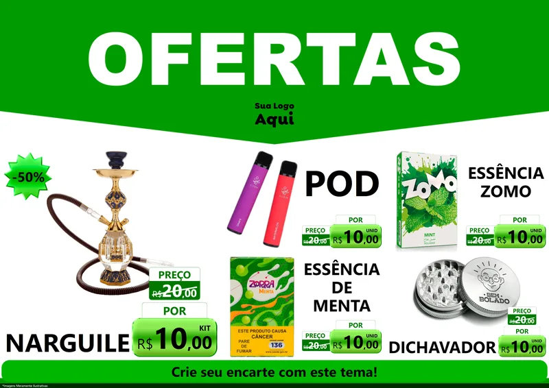 Modelo de Encarte para Encarte A4 Horizontal com o tema Ofertas Verde Cartaz para Tabacaria