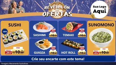 Modelo de TV para TV Horizontal com o tema Réveillon de Ofertas para Comida japonesa