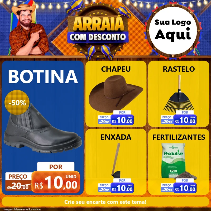 Modelo de Rede Social para Feed Facebook com o tema Arraiá Com Desconto para Agropecuária