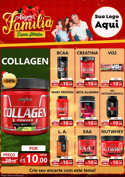 Modelo de Encarte para Encarte A4 Vertical com o tema Alegria em Família Super Ofertas - Natal para Suplementos alimentares