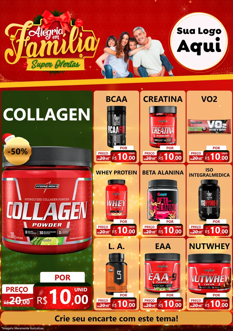 Modelo de Encarte para Encarte A4 Vertical com o tema Alegria em Família Super Ofertas - Natal para Suplementos alimentares