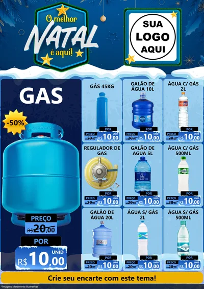 Modelo de Encarte para Encarte A4 Vertical com o tema O Melhor Natal É Aqui! para Água e gás