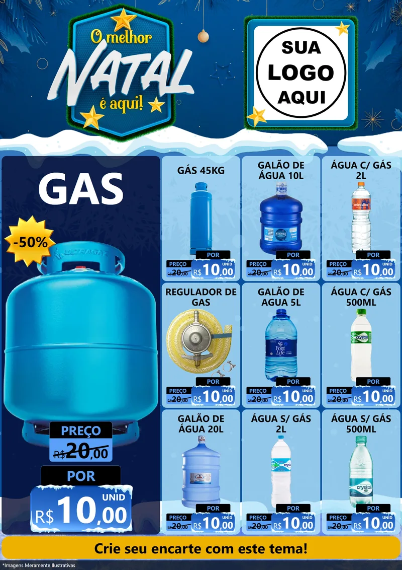 Modelo de Encarte para Encarte A4 Vertical com o tema O Melhor Natal É Aqui! para Água e gás