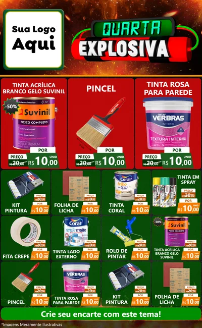 Modelo de Encarte para Encarte Grande com o tema Quarta Explosiva para Tintas e Ferramentas