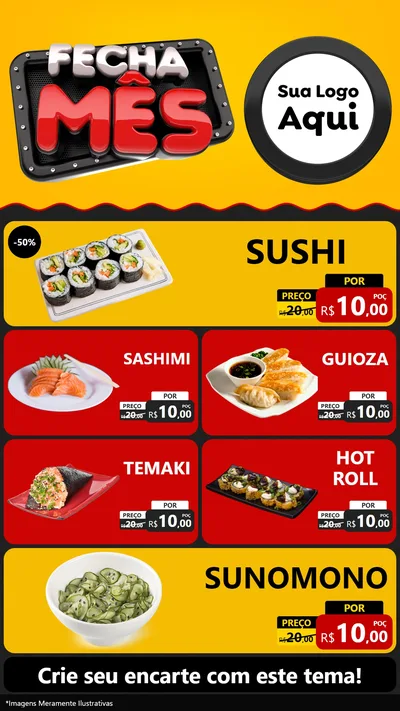 Modelo de TV para TV Vertical com o tema Fecha Mês para Comida japonesa