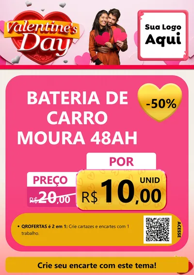 Modelo de Cartaz para Cartaz A4 Vertical com o tema Valentine's Day para Baterias Elétricas