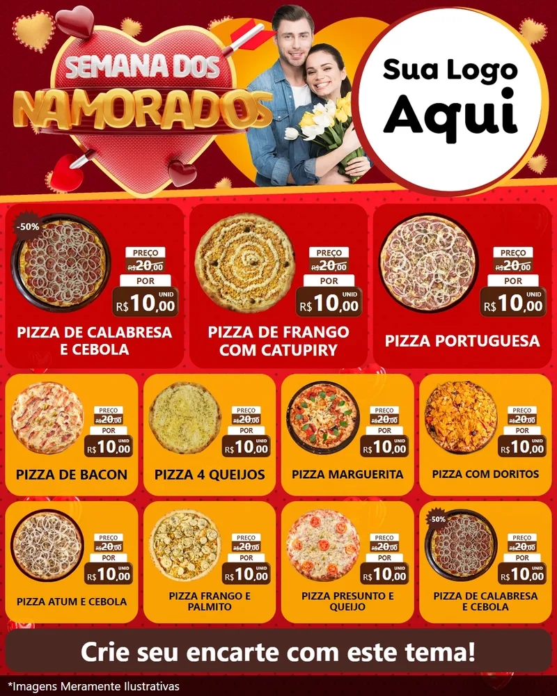 Modelo de Rede Social para Feed Instagram com o tema Semana dos Namorados para Pizzaria
