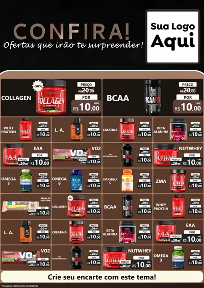 Modelo de Encarte para Encarte A4 Vertical com o tema Confira! Ofertas que irão te surpreender! para Suplementos alimentares