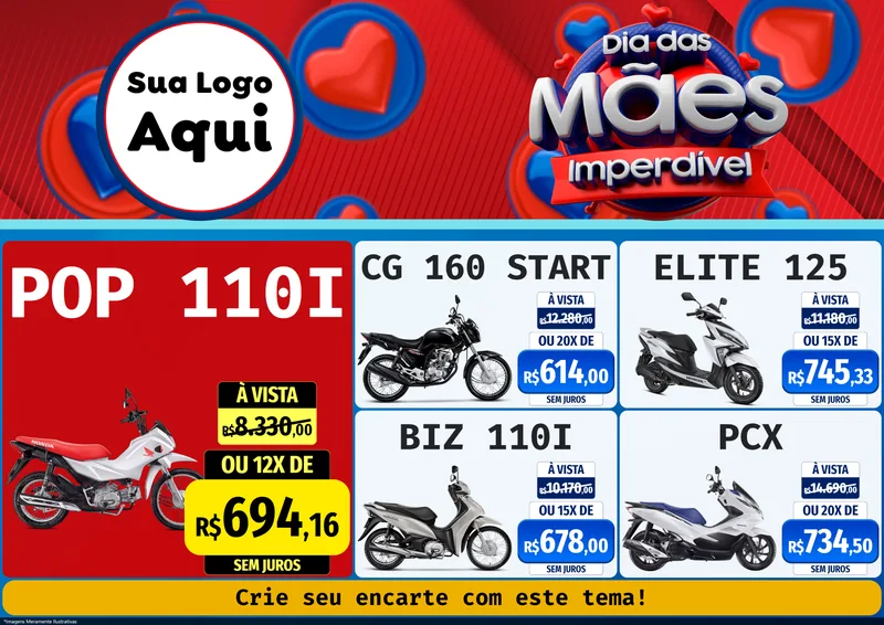Modelo de Encarte para Encarte A4 Horizontal com o tema Dia Das Mães Imperdível para Concessionaria de Motos