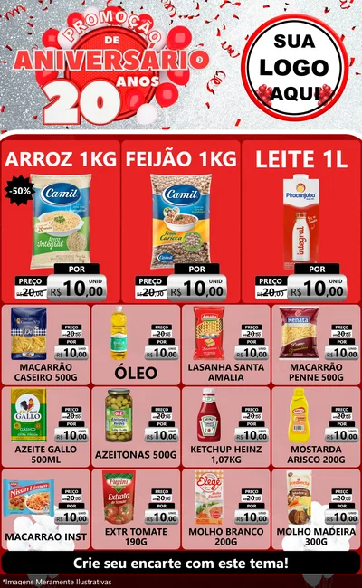 Modelo de Encarte para Encarte Grande com o tema Promoção de Aniversário - 20 Anos para Supermercado