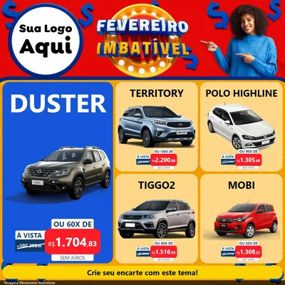 Modelo de Rede Social para Feed Facebook com o tema Fevereiro Imbatível para Concessionaria de Carros