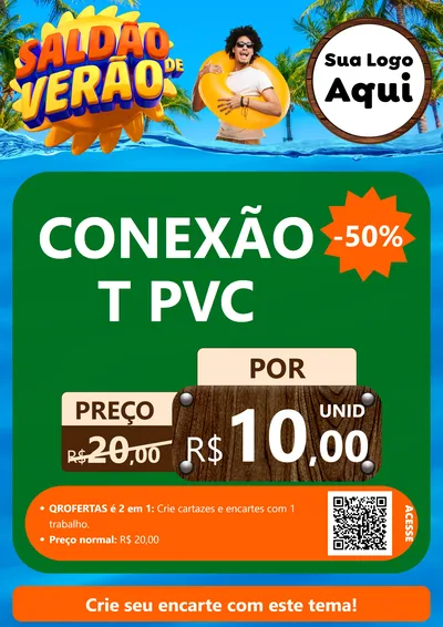 Modelo de Cartaz para Cartaz A4 Vertical com o tema Saldão de Verão para Tubos e conexões