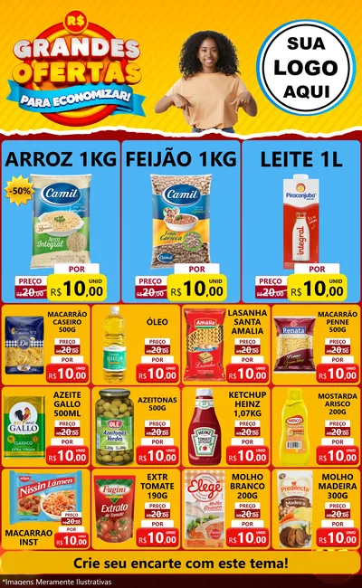 Modelo de Encarte para Encarte Grande com o tema Grandes Ofertas Para Economizar! para Supermercado