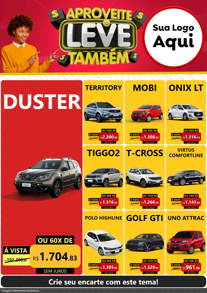 Modelo de Encarte para Encarte A4 Vertical com o tema Aproveite e Leve Também para Concessionaria de Carros