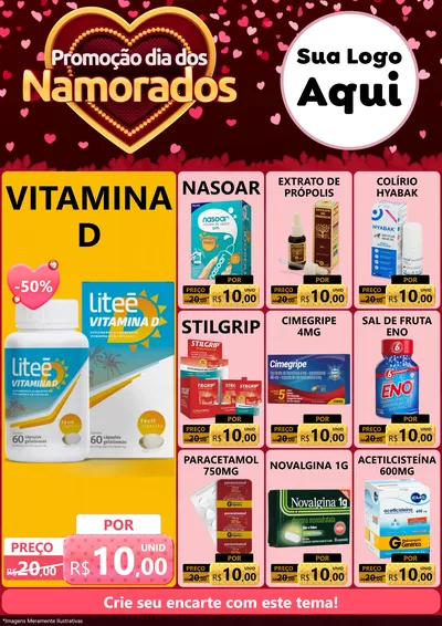 Modelo de Encarte para Encarte A4 Vertical com o tema Promoção Dia Dos Namorados para Farmácia