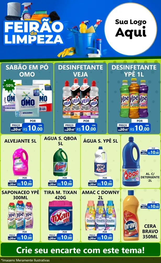Modelo de Encarte para Encarte Grande com o tema Feirão da Limpeza para Produtos de Limpeza