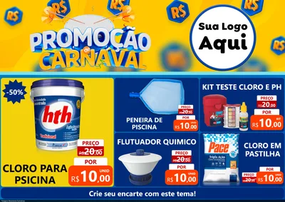 Modelo de Encarte para Encarte A4 Horizontal com o tema Promoção de Carnaval para Produtos para Piscina