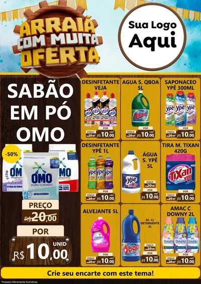 Modelo de Encarte para Encarte A4 Vertical com o tema Ofertas de São João - Junina para Produtos de Limpeza