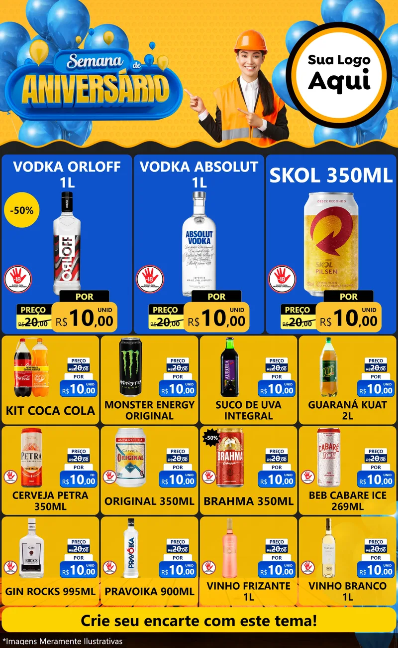 Modelo de Encarte para Encarte Grande com o tema Semana de Aniversário para Distribuidora de bebidas