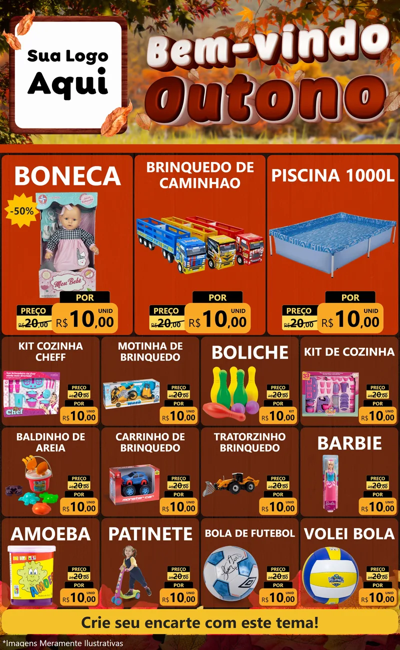 Modelo de Encarte para Encarte Grande com o tema Bem-vindo Outono para Brinquedos