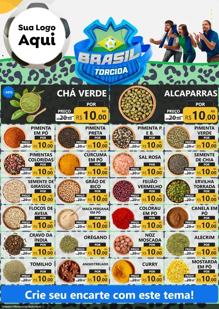 Modelo de Encarte para Encarte A4 Vertical com o tema Brasil Torcida - Copa para Produtos Naturais