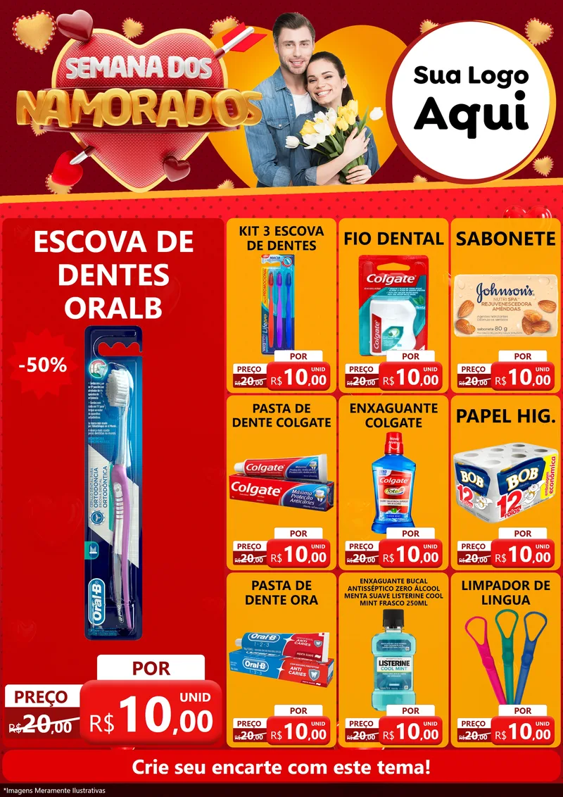 Modelo de Encarte para Encarte A4 Vertical com o tema Semana dos Namorados para Higiene Pessoal