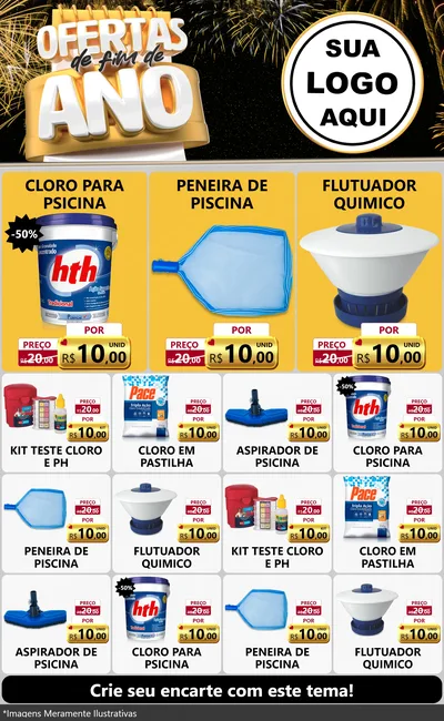 Modelo de Encarte para Encarte Grande com o tema Ofertas de Fim de Ano para Produtos para Piscina