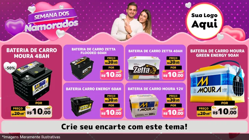 Modelo de TV para TV Horizontal com o tema Semana dos Namorados para Baterias Elétricas