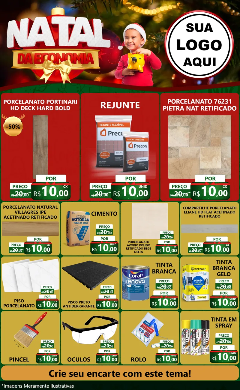 Modelo de Encarte para Encarte Grande com o tema Natal da Economia para Pisos e revestimentos