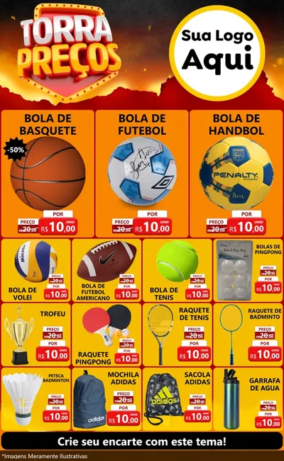 Modelo de Encarte para Encarte Grande com o tema Torra Preços para Artigos Esportivos